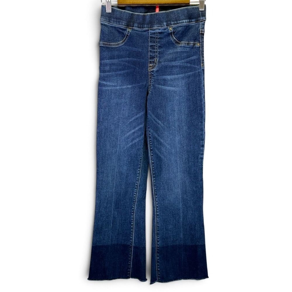 Spanx Cropped Flare Raw Hem High Rise Jeans Dark Wash Womens Size Small